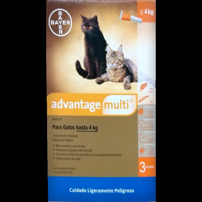 Advantage multi gatos 3 x 0.4 ML  contra pulgas, gusanos del corazón, parásitos intestinales